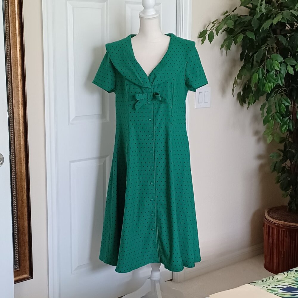 EUC Tatyana "Esmeralda" Green Polka Dot Bow Pinup Dress Size XXL - Picture 6 of 12